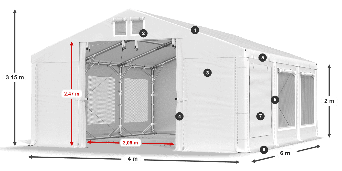 Tetto: FR 620 PVC Pareti: SD 500 PVC 2m leggenda