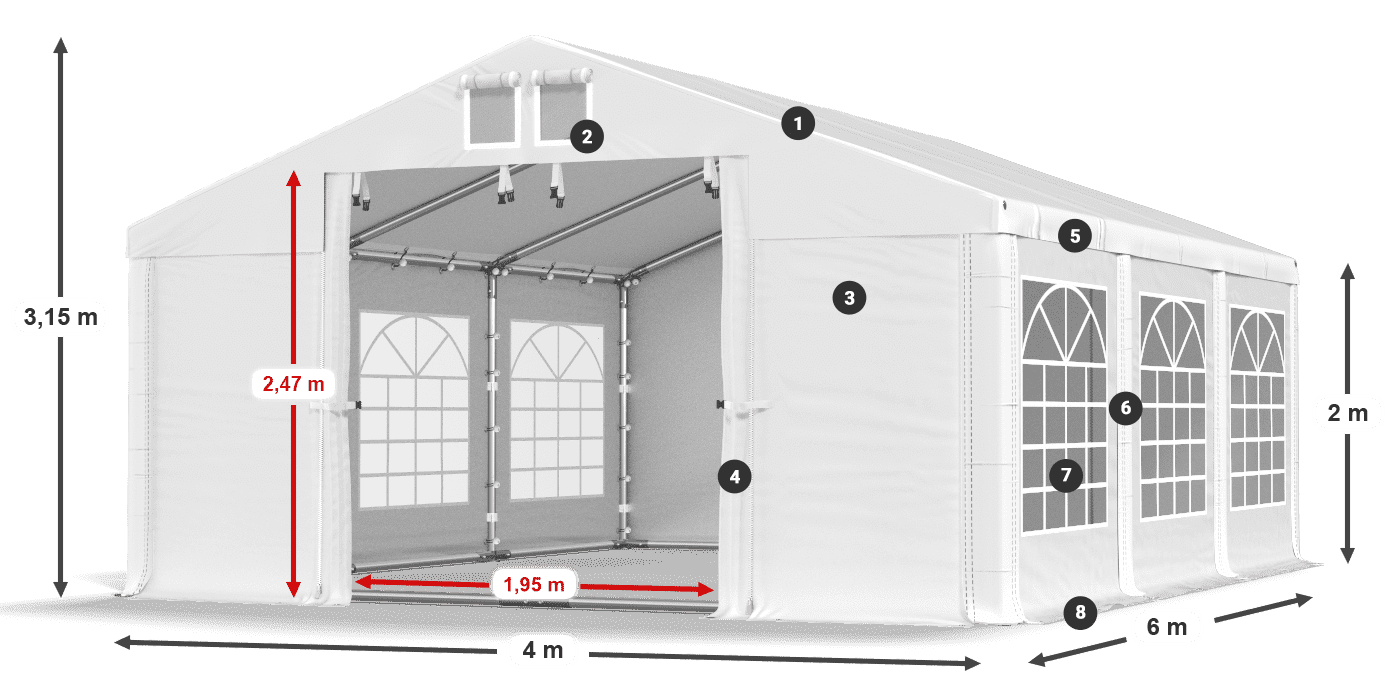 Tetto: FR 620 PVC Pareti: SD 500 PVC 2m leggenda
