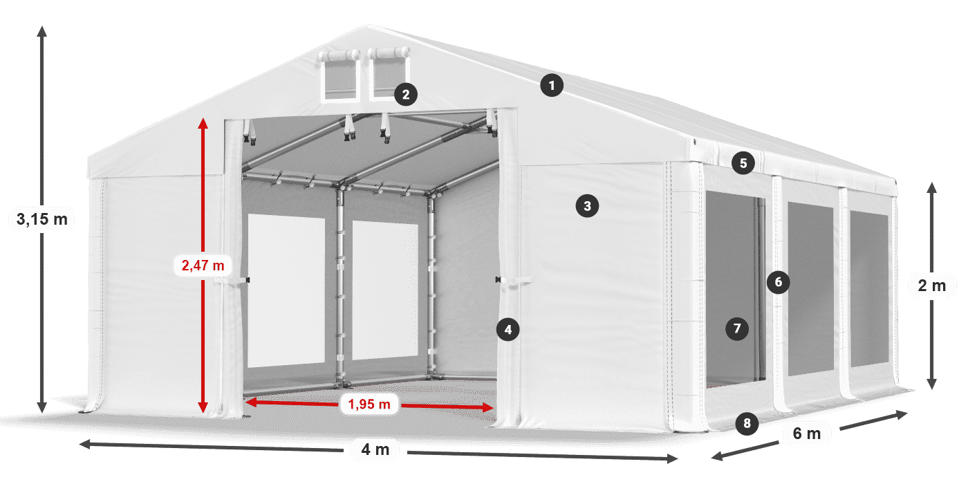 Tetto: MS 580 PVC Pareti: MS 580 PVC 2m leggenda