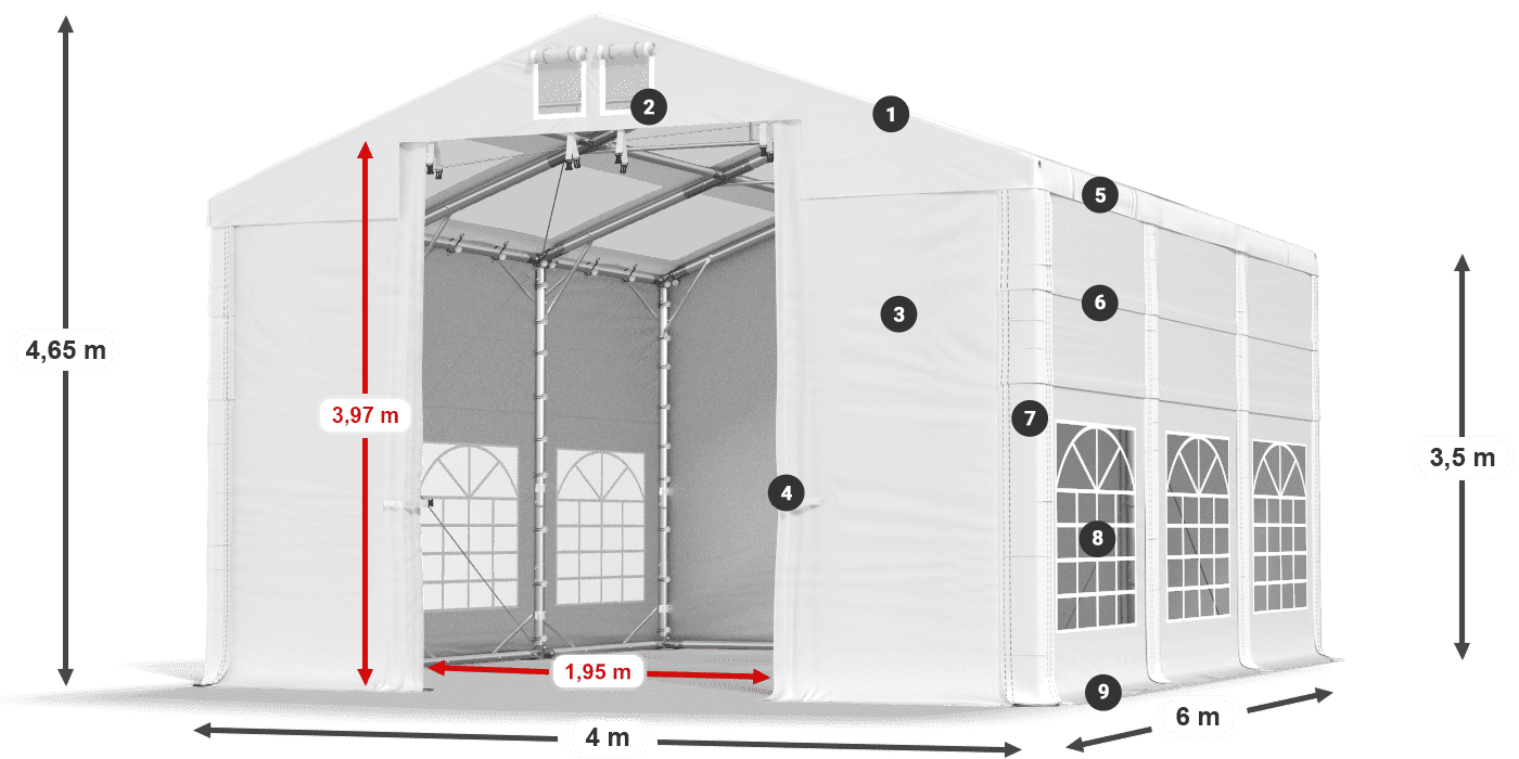 Tetto: MS T 580 PVC Pareti: FR 620 PVC 2.5m leggenda
