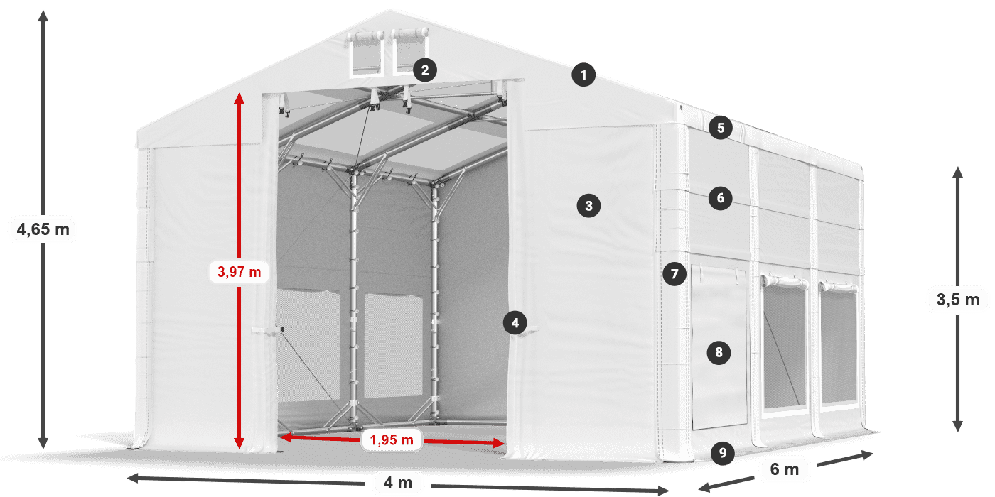 Tetto: MS T 580 PVC Pareti: SD M 500 PVC 2.5m leggenda