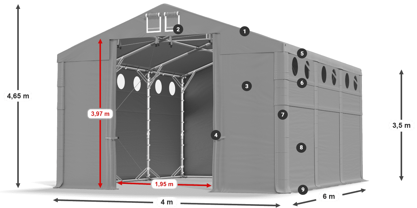 Tetto: SD 5. PVC Pareti: FR O 620 PVC leggenda 3.5m