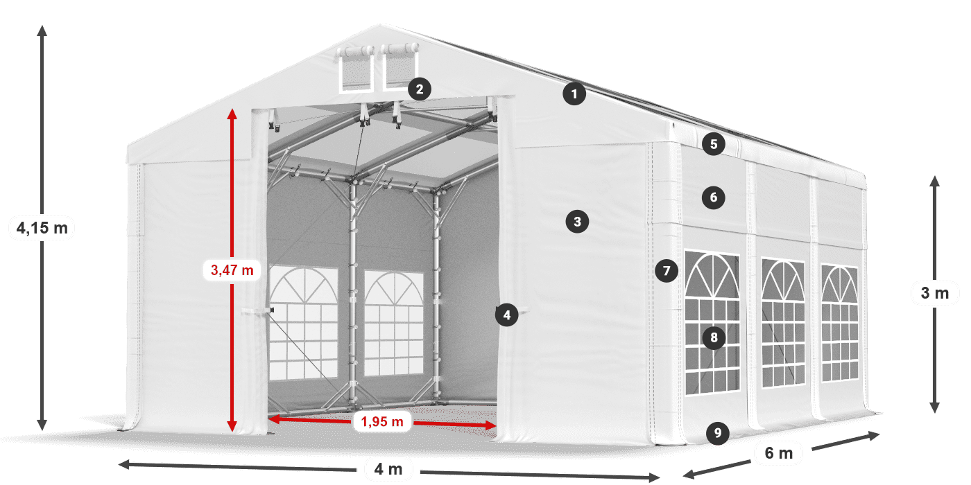 Tetto: MS T 580 PVC Pareti: FR 620 PVC 3m leggenda
