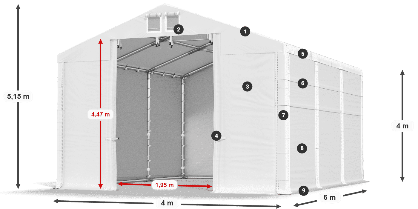 Tetto: FR 620 PVC Pareti: SD 500 PVC 4m leggenda