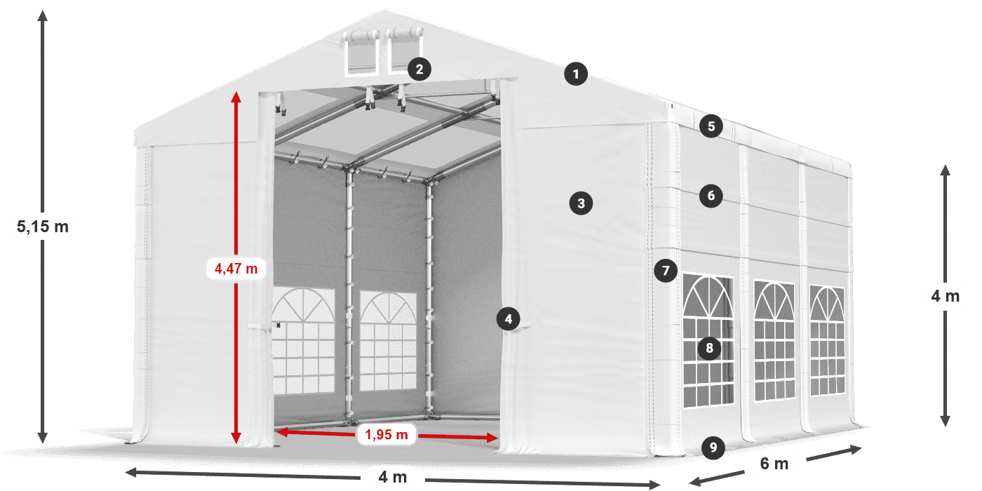 Tetto: MS T 580 PVC Pareti: FR 620 PVC 4m leggenda