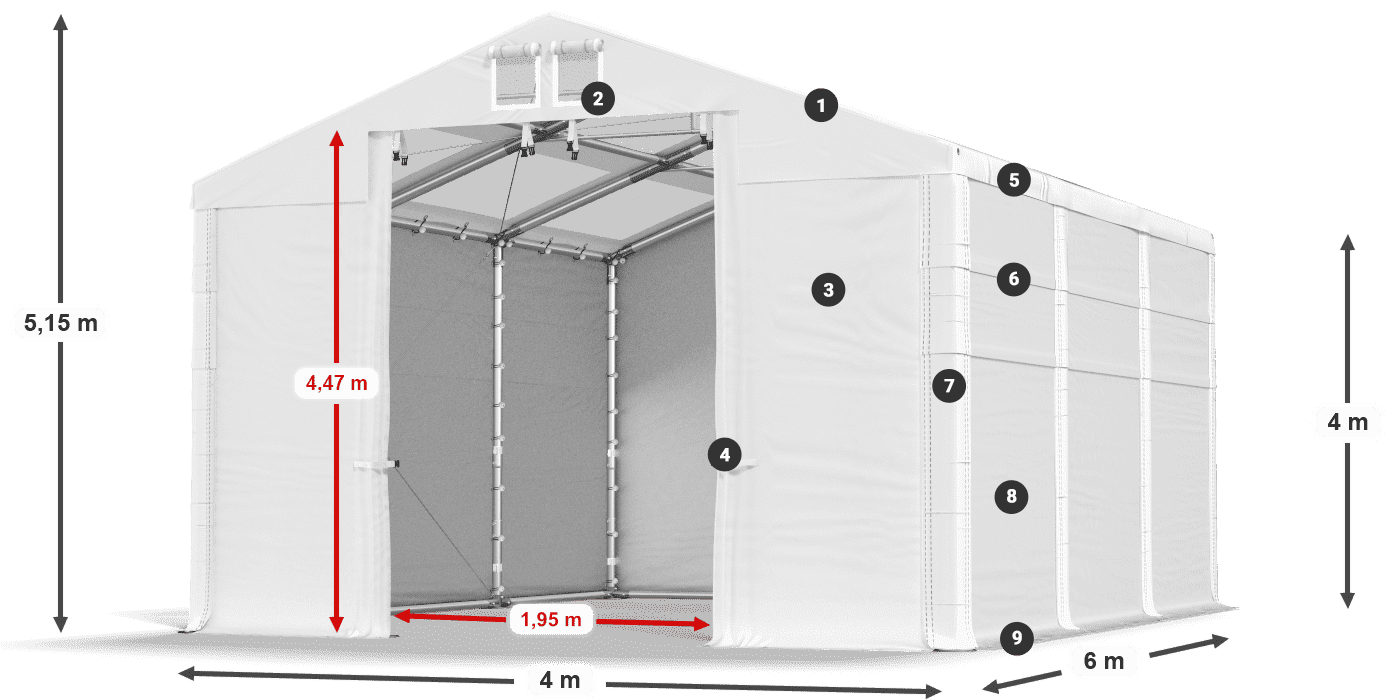 Tetto: MS T 580 PVC Pareti: FR 620 PVC 4m leggenda