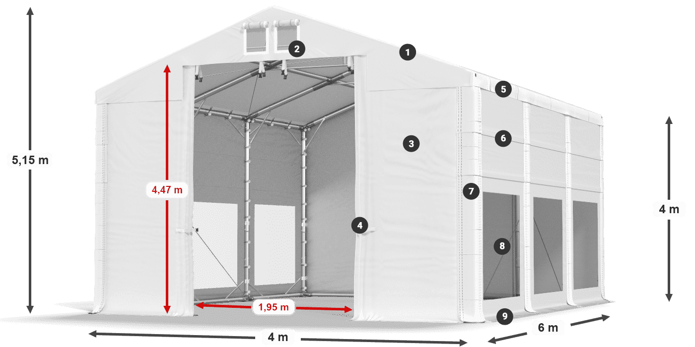 Tetto: MS 580 PVC Pareti: MS 580 PVC 4m leggenda