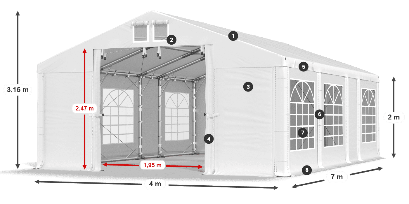 Tetto: FR 620 PVC Pareti: SD 500 PVC 2m leggenda
