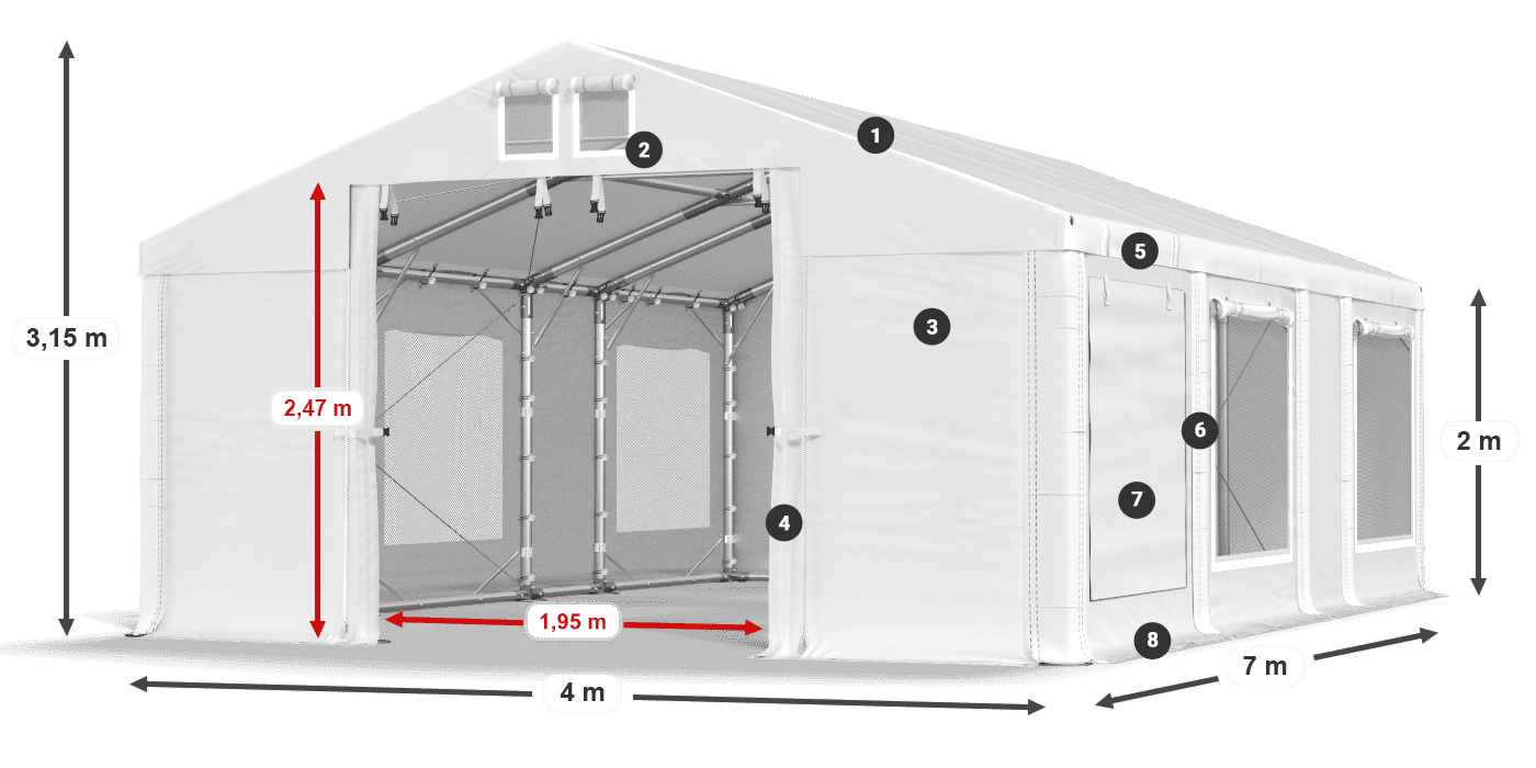 Tetto: FR 620 PVC Pareti: SD 500 PVC 2m leggenda