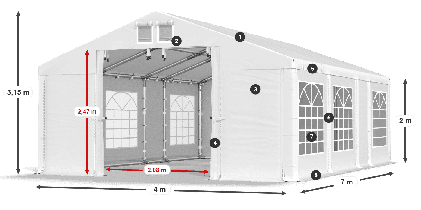Tetto: MS 580 PVC Pareti: FR 620 PVC 2m leggenda