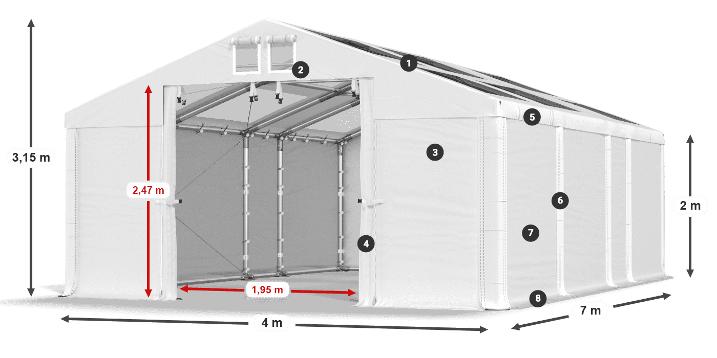 Tetto: MS T 580 PVC Pareti: FR 620 PVC 2m leggenda