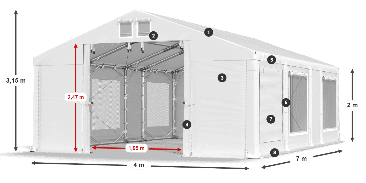 Tetto: MS 580 PVC Pareti: SD M 500 PVC 2m leggenda