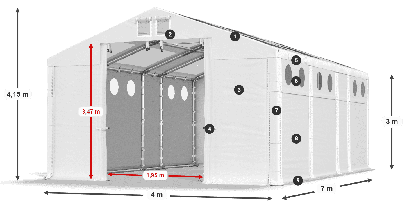 Tetto: MS T 580 PVC Pareti: FR O 620 PVC 3m leggenda