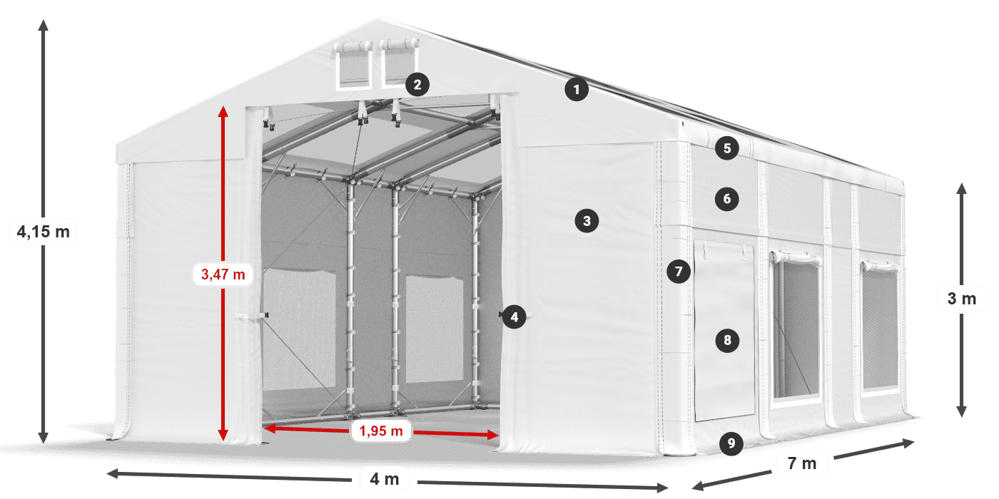 Tetto: MS T 580 PVC Pareti: SD M 500 PVC 3m leggenda