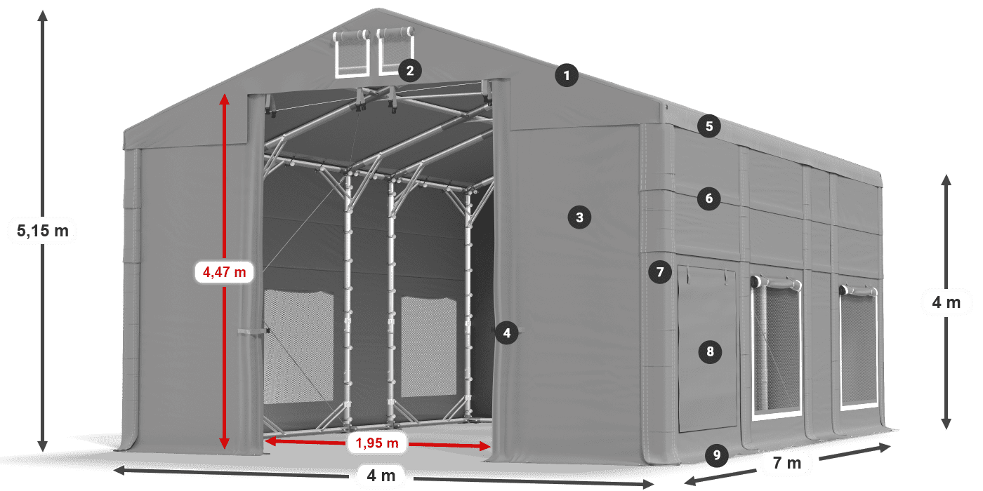 Tetto: FR 620 PVC Pareti: SD 500 PVC 4m leggenda
