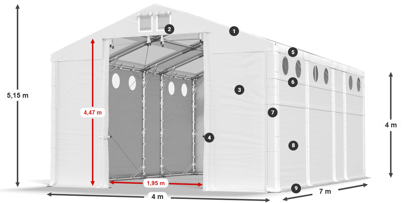 Tetto: MS T 580 PVC Pareti: FR O 620 PVC 4m leggenda