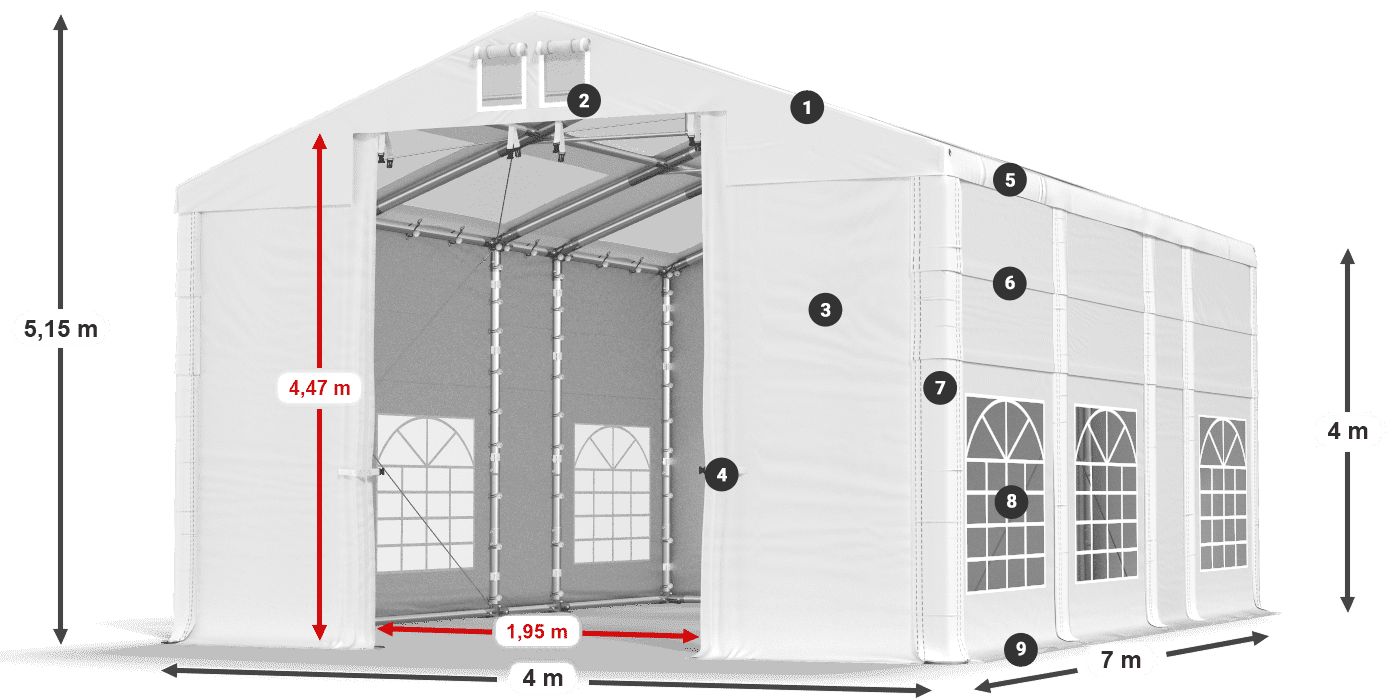 Tetto: MS T 580 PVC Pareti: FR 620 PVC 4m leggenda