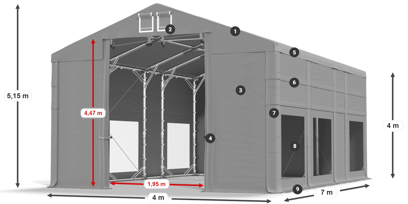 Tetto: MS 580 PVC Pareti: MS 580 PVC 4m leggenda