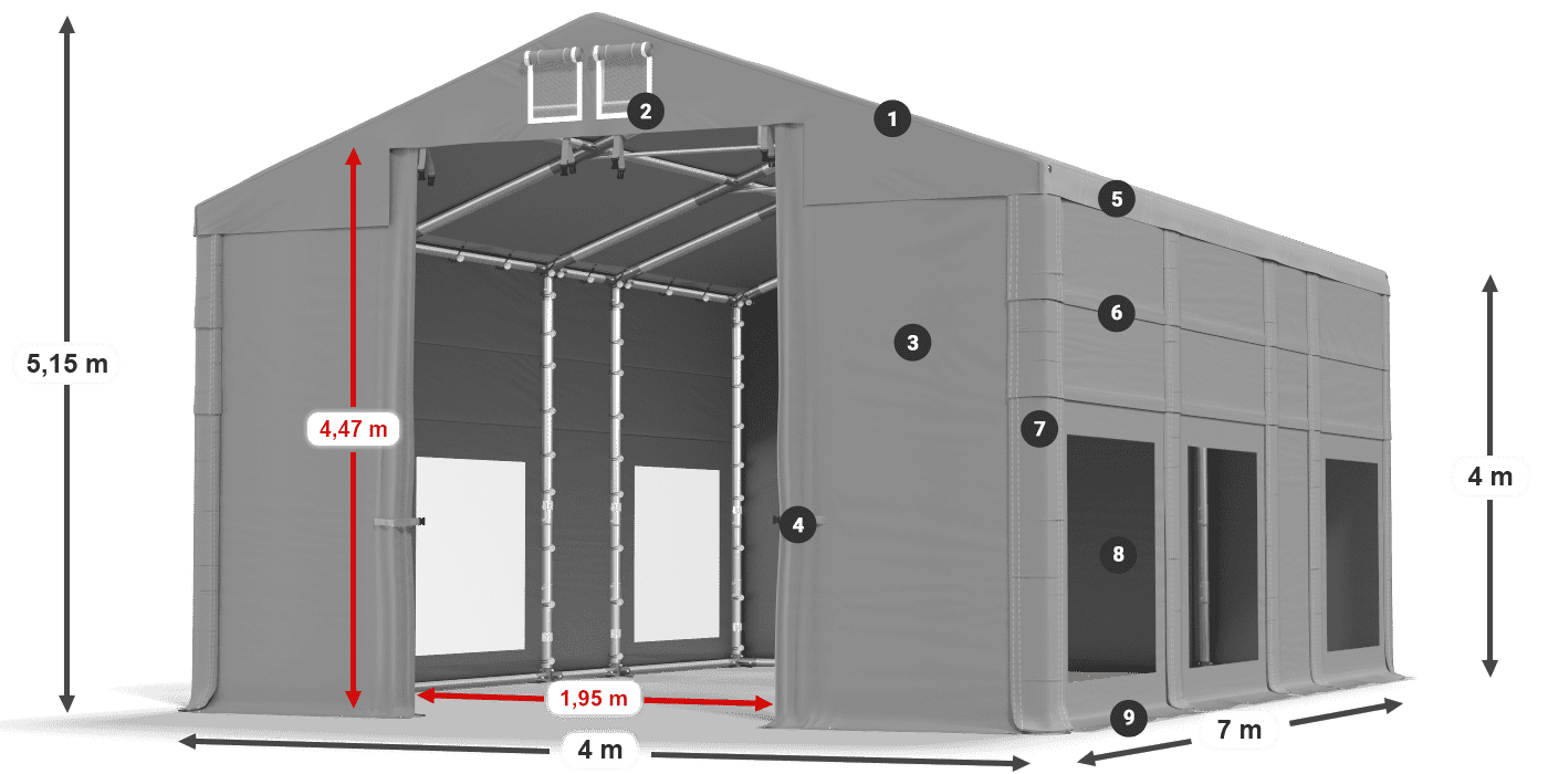 Tetto: MS 580 PVC Pareti: MS 580 PVC 4m leggenda