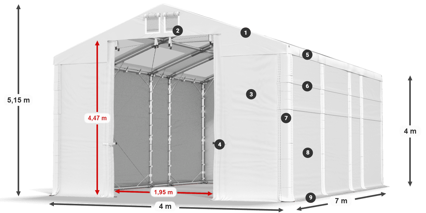 Tetto: MS T 580 PVC Pareti: SD 500 PVC 4m leggenda