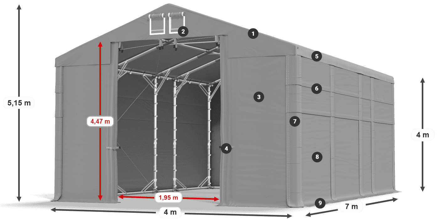 Tetto: MS 580 PVC Pareti: SD 500 PVC 4m leggenda