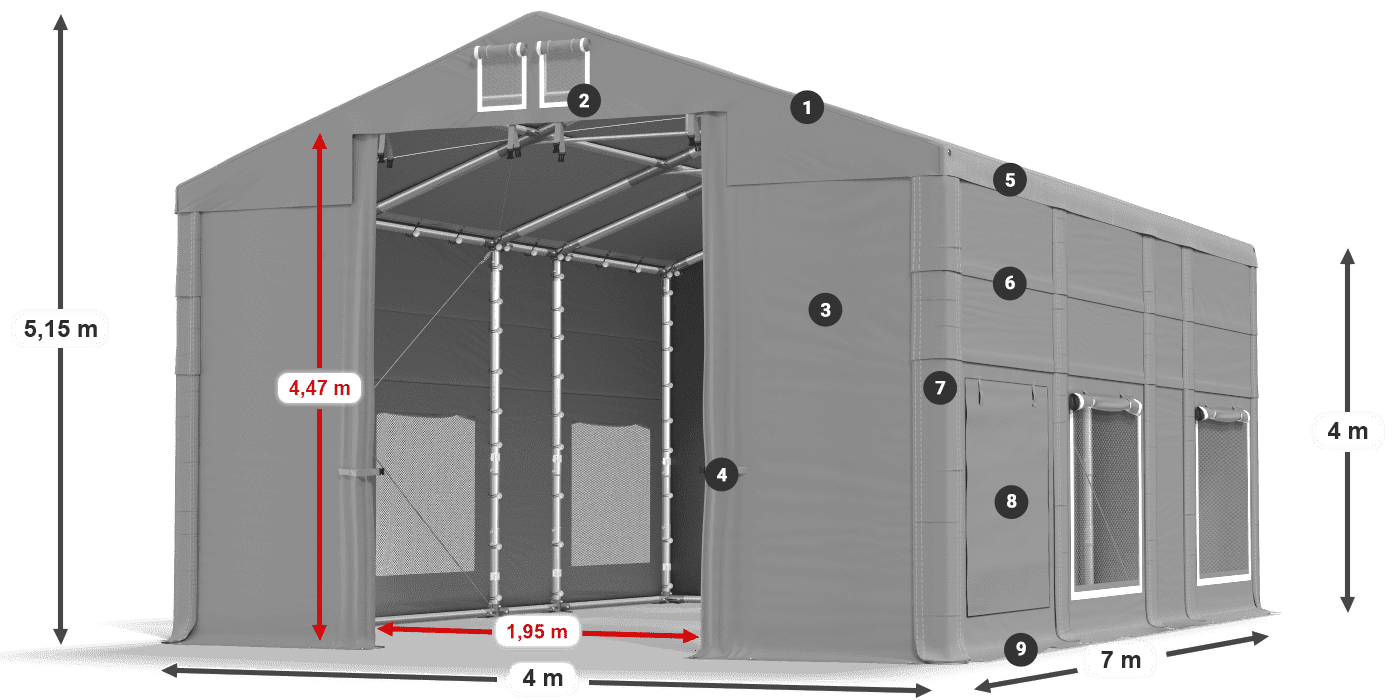 Tetto: MS 580 PVC Pareti: SD M 500 PVC 4m leggenda