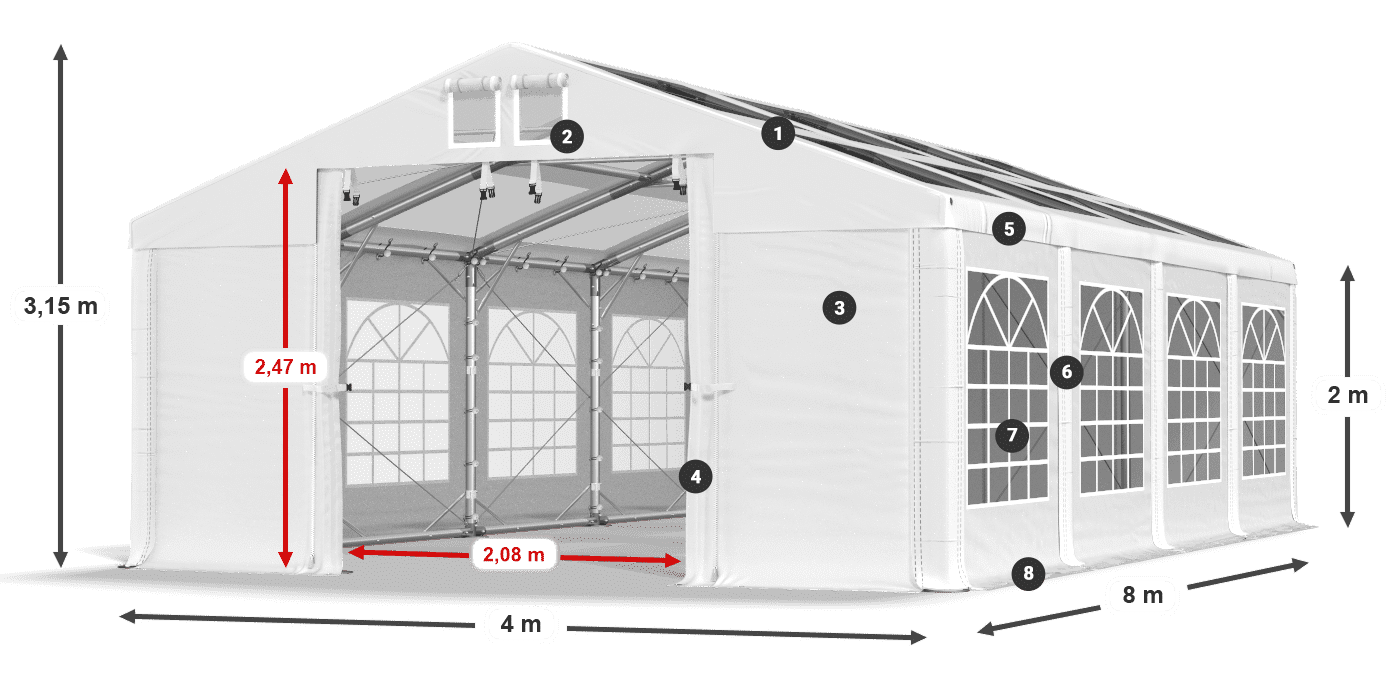 Tetto: MS T 580 PVC Pareti: FR 620 PVC 2m leggenda
