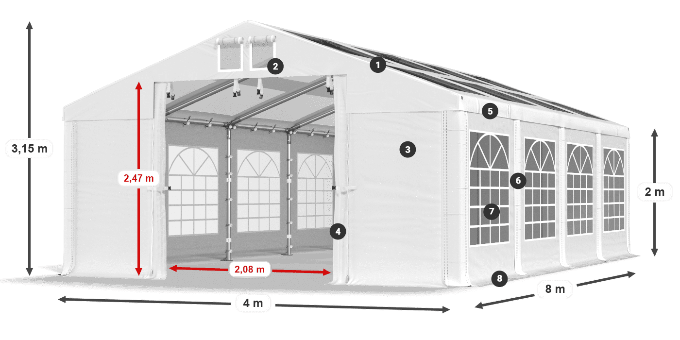 Tetto: MS T 580 PVC Pareti: FR 620 PVC 2m leggenda