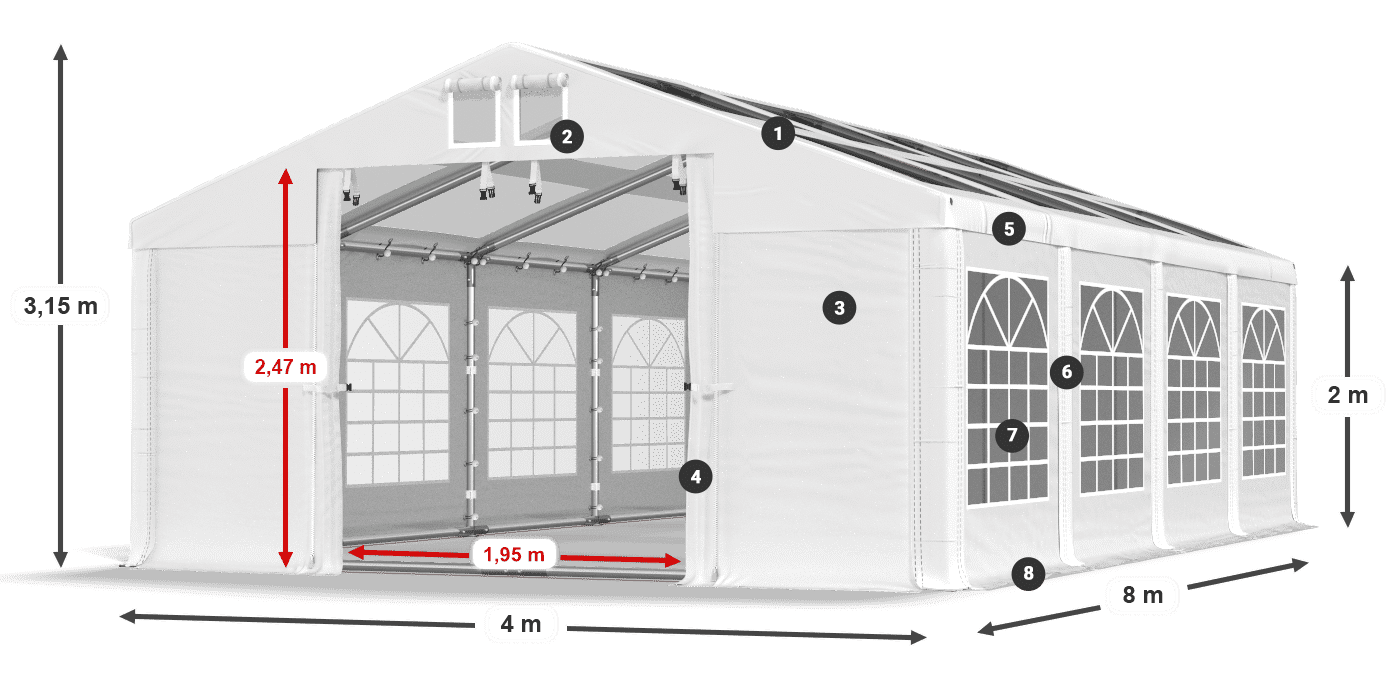 Tetto: MS T 580 PVC Pareti: FR 620 PVC 2m leggenda