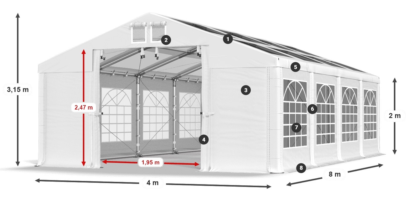 Tetto: MS T 580 PVC Pareti: FR 620 PVC 2m leggenda