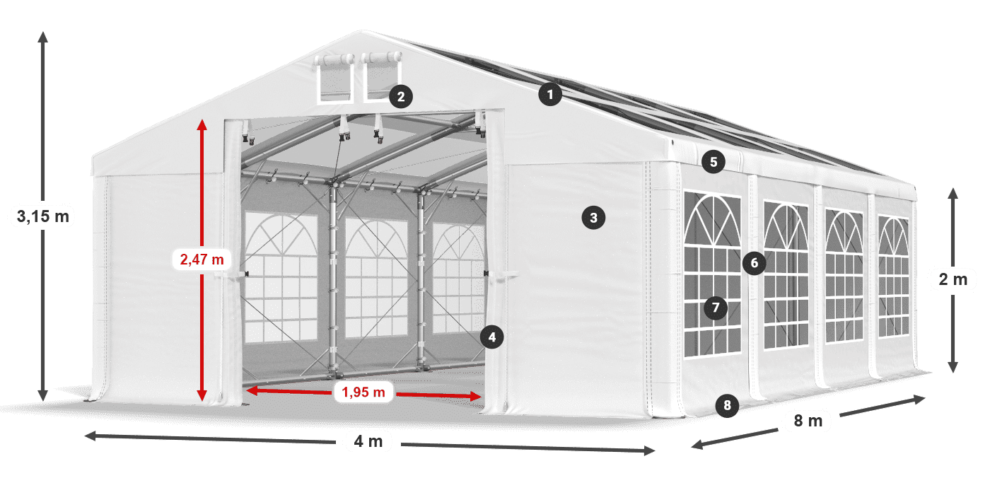 Tetto: MS 580 PVC Pareti: SD 500 PVC 2m leggenda