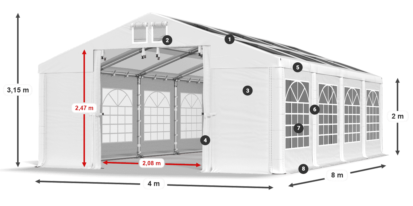 Tetto: MS 580 PVC Pareti: SD 500 PVC 2m leggenda