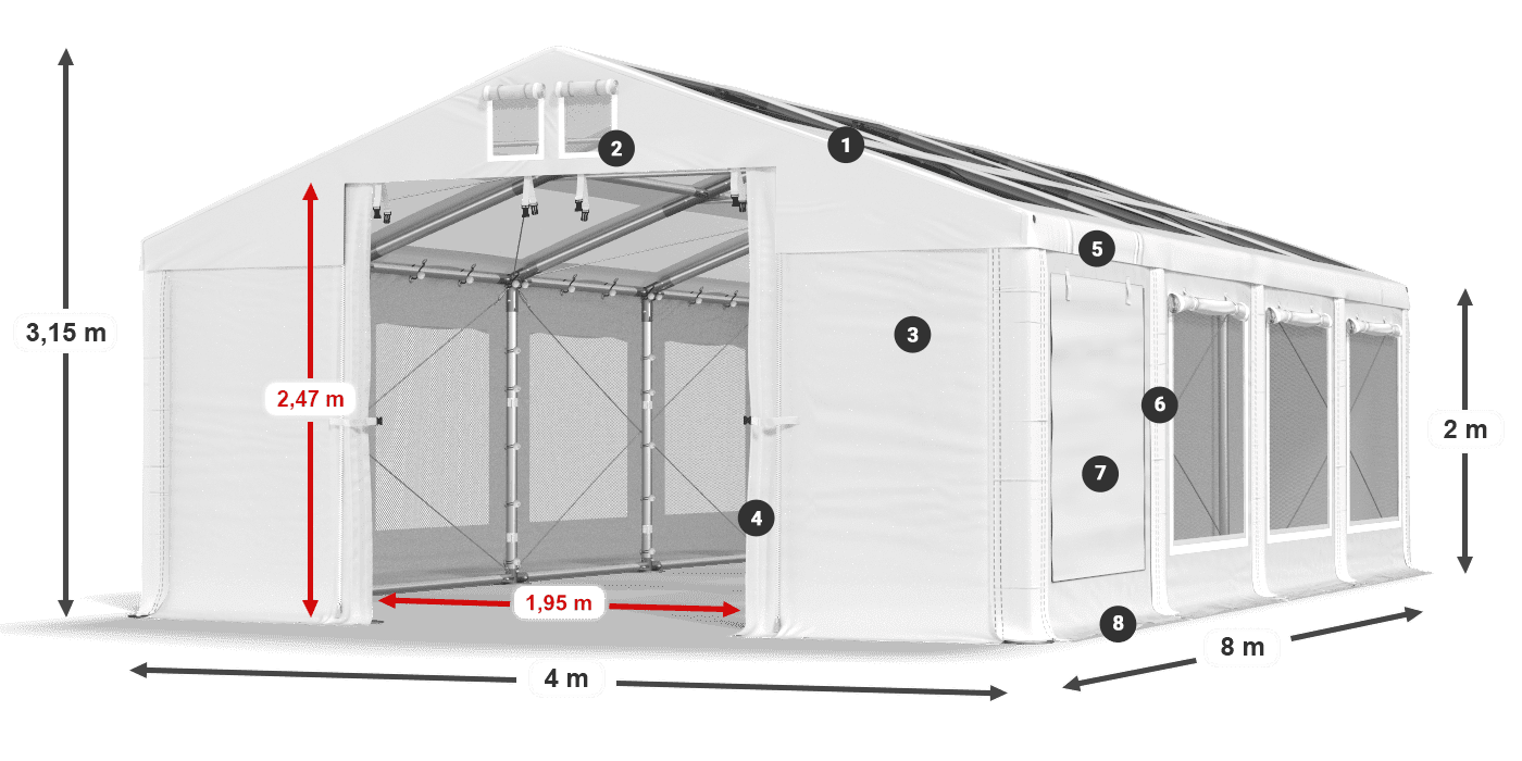 Tetto: MS T 580 PVC Pareti: SDM 500 PVC 2m leggenda