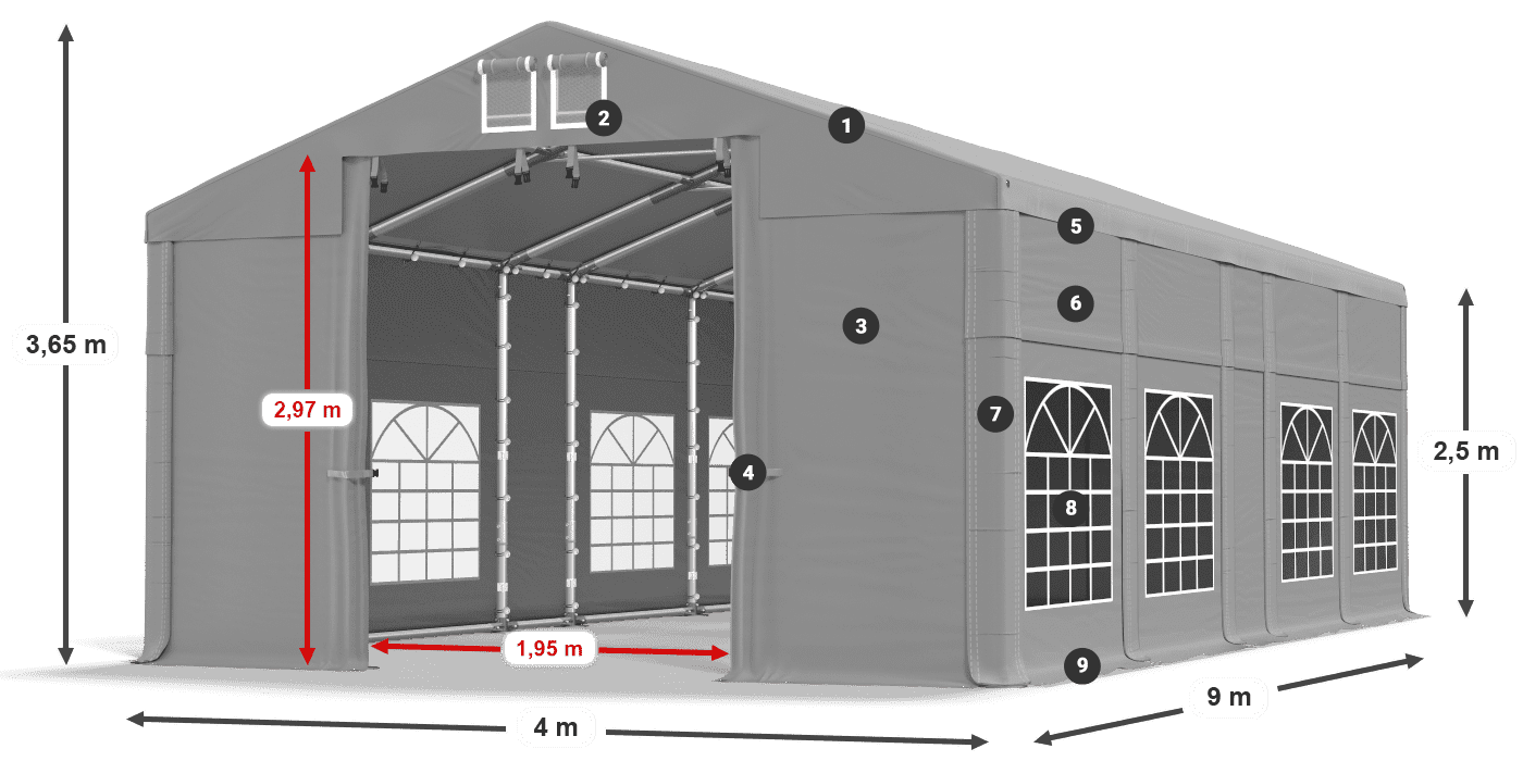 Tetto: FR 620 PVC Pareti: SD 500 PVC 2.5m leggenda