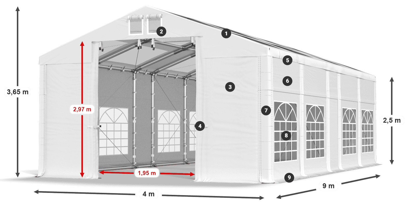 Tetto: MS T 580 PVC Pareti: FR 620 PVC 2.5m leggenda