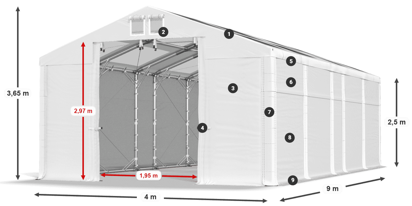 Tetto: MS T 580 PVC Pareti: SD 500 PVC 2.5m leggenda
