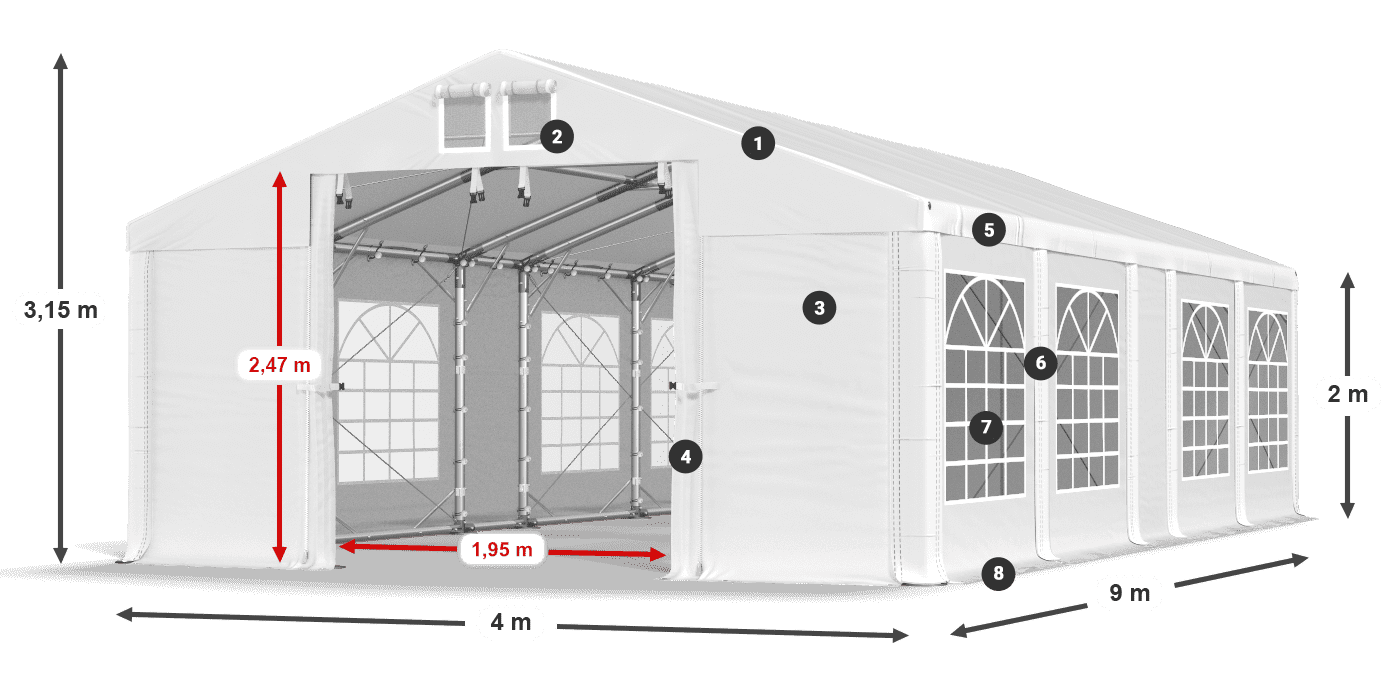 Tetto: MS 580 PVC Pareti: FR 620 PVC 2m leggenda