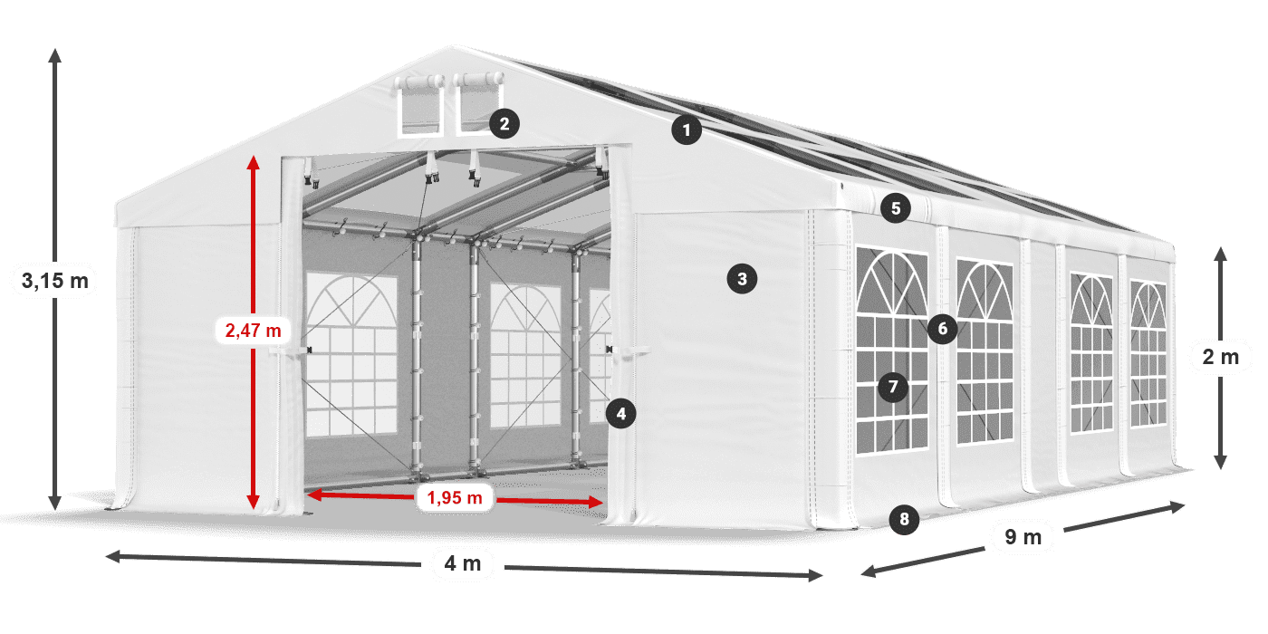 Tetto: MS T 580 PVC Pareti: FR 620 PVC 2m leggenda