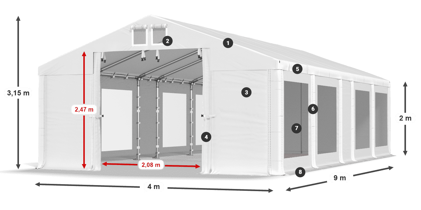 Tetto: MS 580 PVC Pareti: MS 580 PVC 2m leggenda