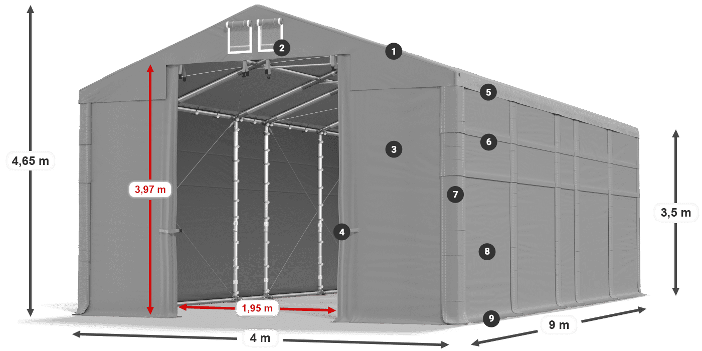 Tetto: FR 620 PVC Pareti: MS 580 PVC 3.5m leggenda