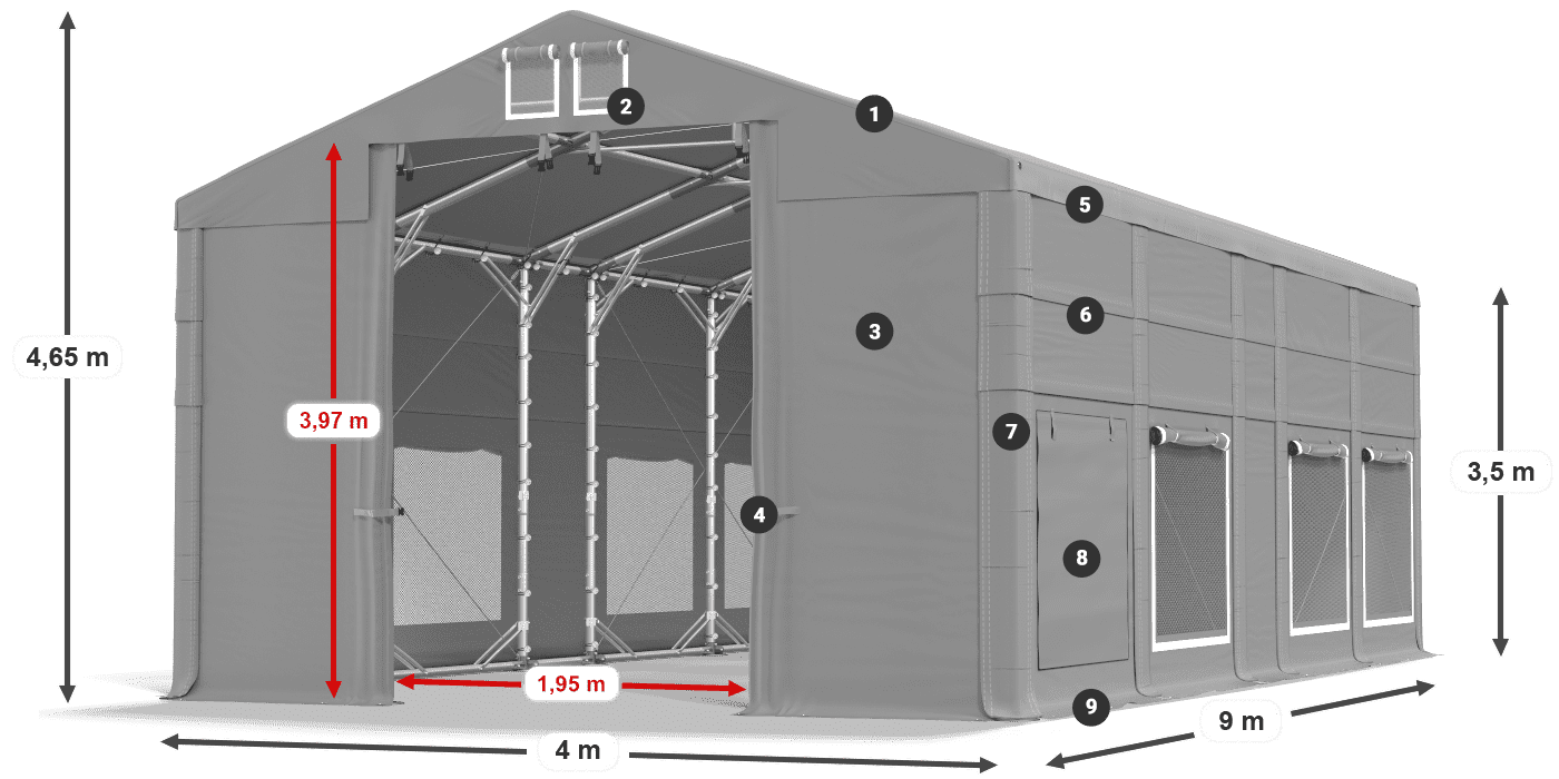 Tetto: FR 620 PVC Pareti: SD 500 PVC 3.5m leggenda