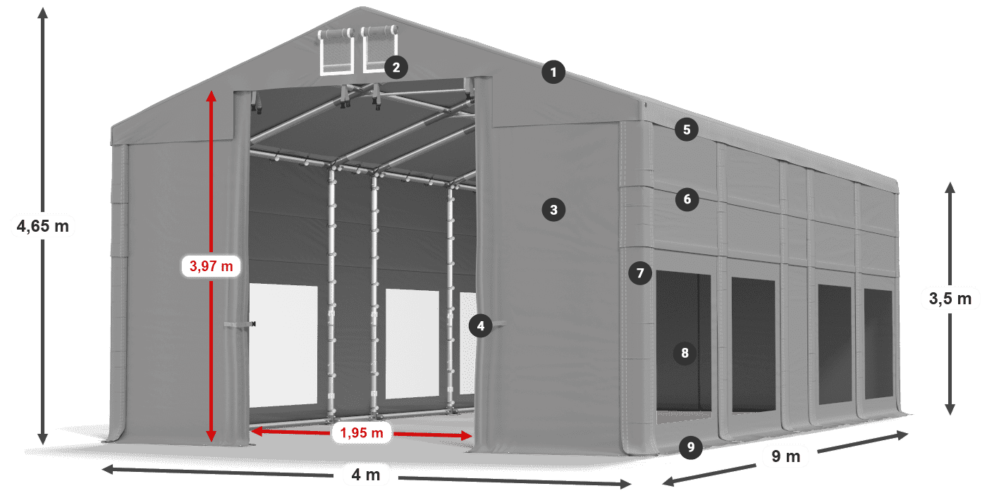 Tetto: MS 580 PVC Pareti: MS 580 PVC 3.5m leggenda