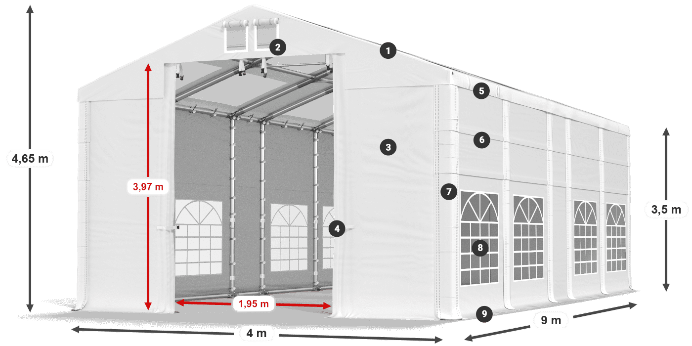 Tetto: MS T 580 PVC Pareti: SD 500 I PVC 3.5m leggenda