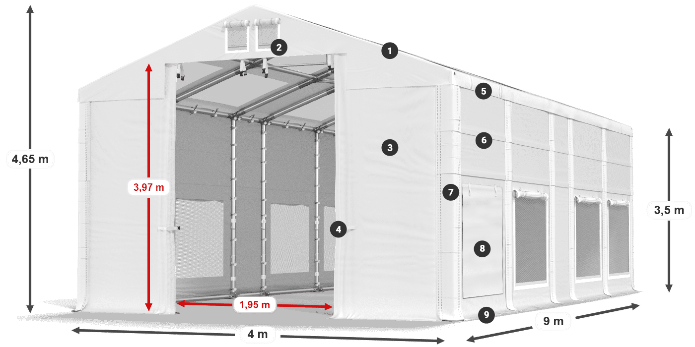 Tetto: MS T 580 PVC Pareti: SD M 500 PVC 2.5m leggenda
