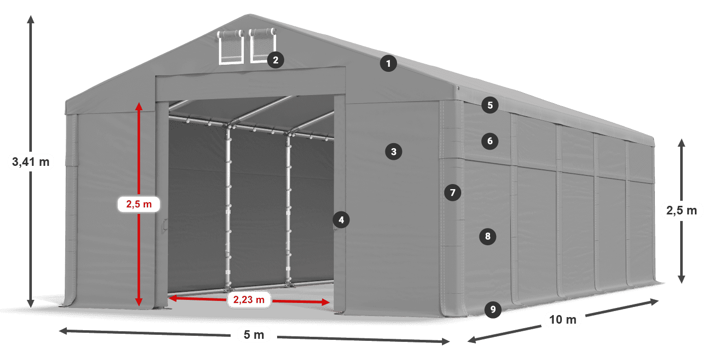 Tetto: FR 620 PVC Pareti: SD 500 PVC 2.5m leggenda