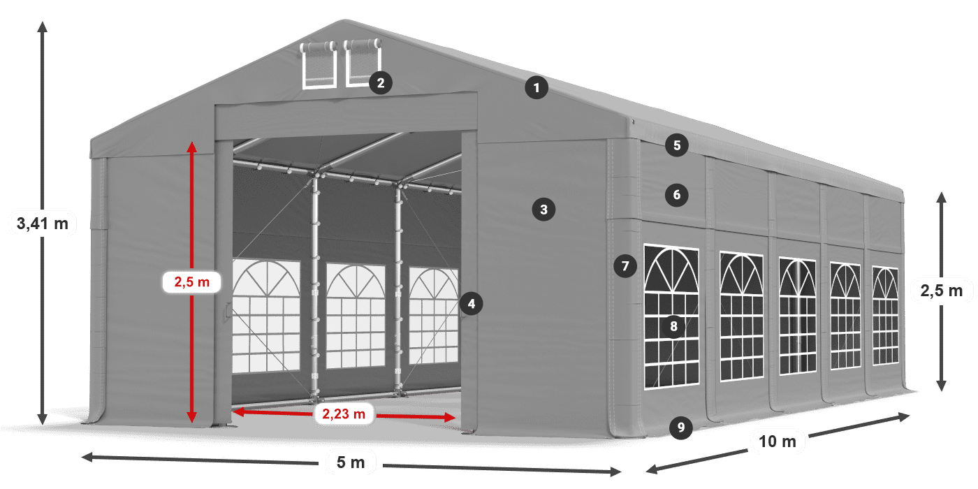 Tetto: FR 620 PVC Pareti: SD 500 PVC 2.5m leggenda