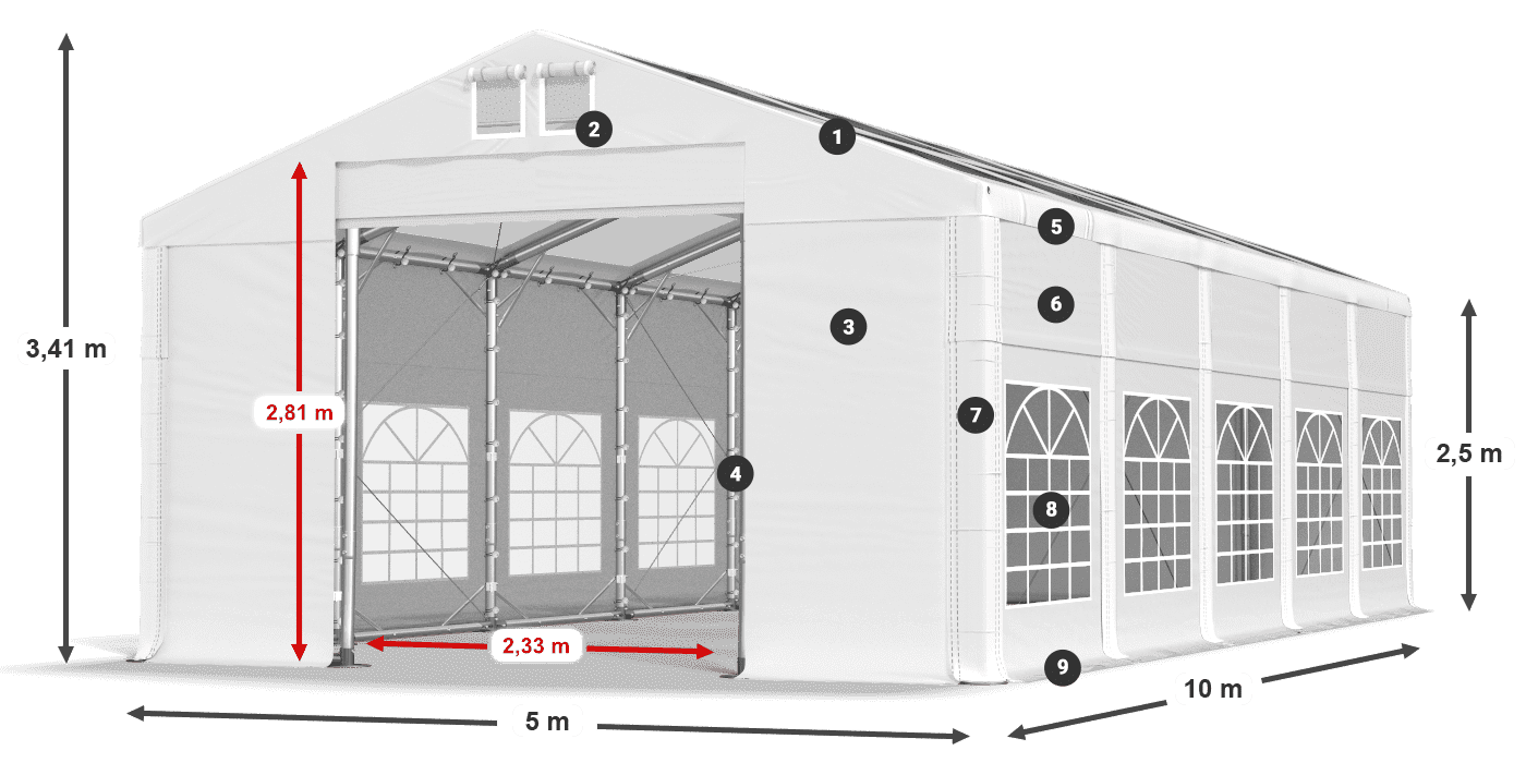 Tetto: MS T 580 PVC Pareti: FR 620 PVC 2.5m leggenda