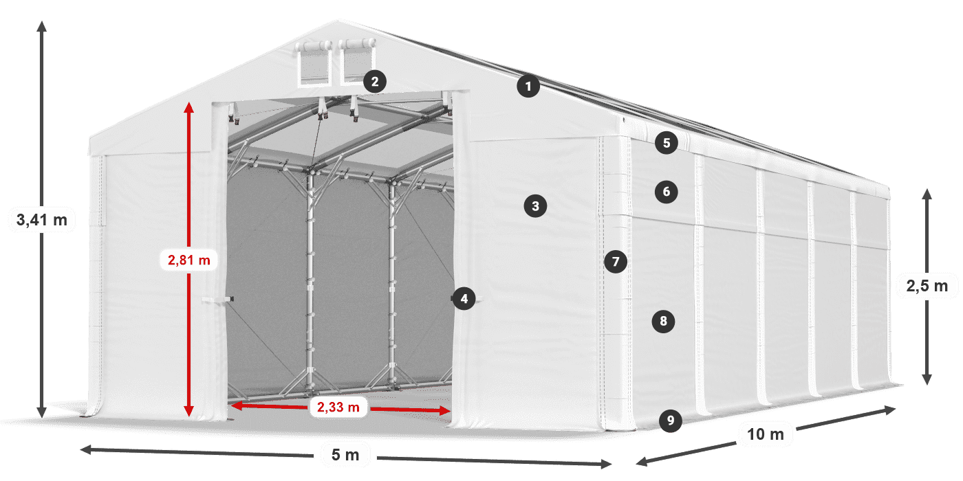Tetto: MS T 580 PVC Pareti: FR 620 PVC 2.5m leggenda