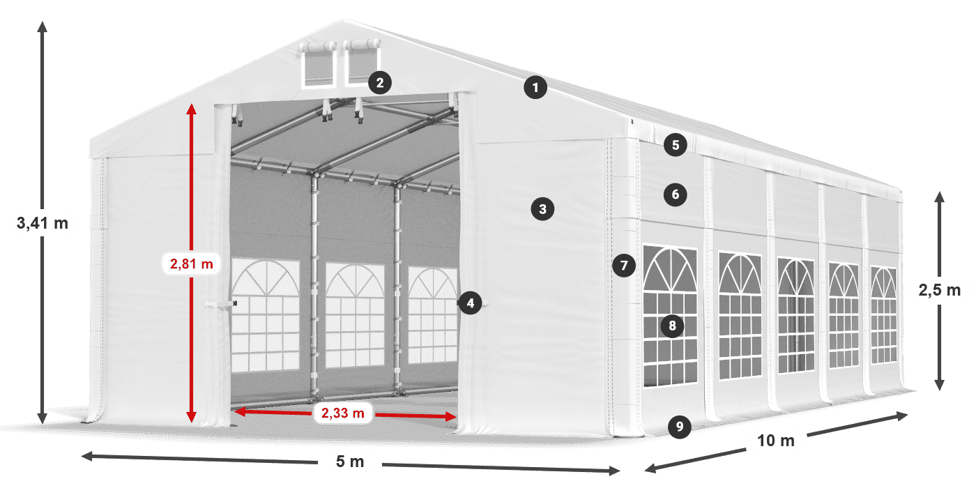 Tetto: MS 580 PVC Pareti: FR 620 PVC 2.5m leggenda