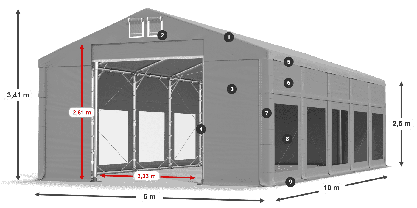 Tetto: MS 580 PVC Pareti: MS 580 PVC 2.5m leggenda